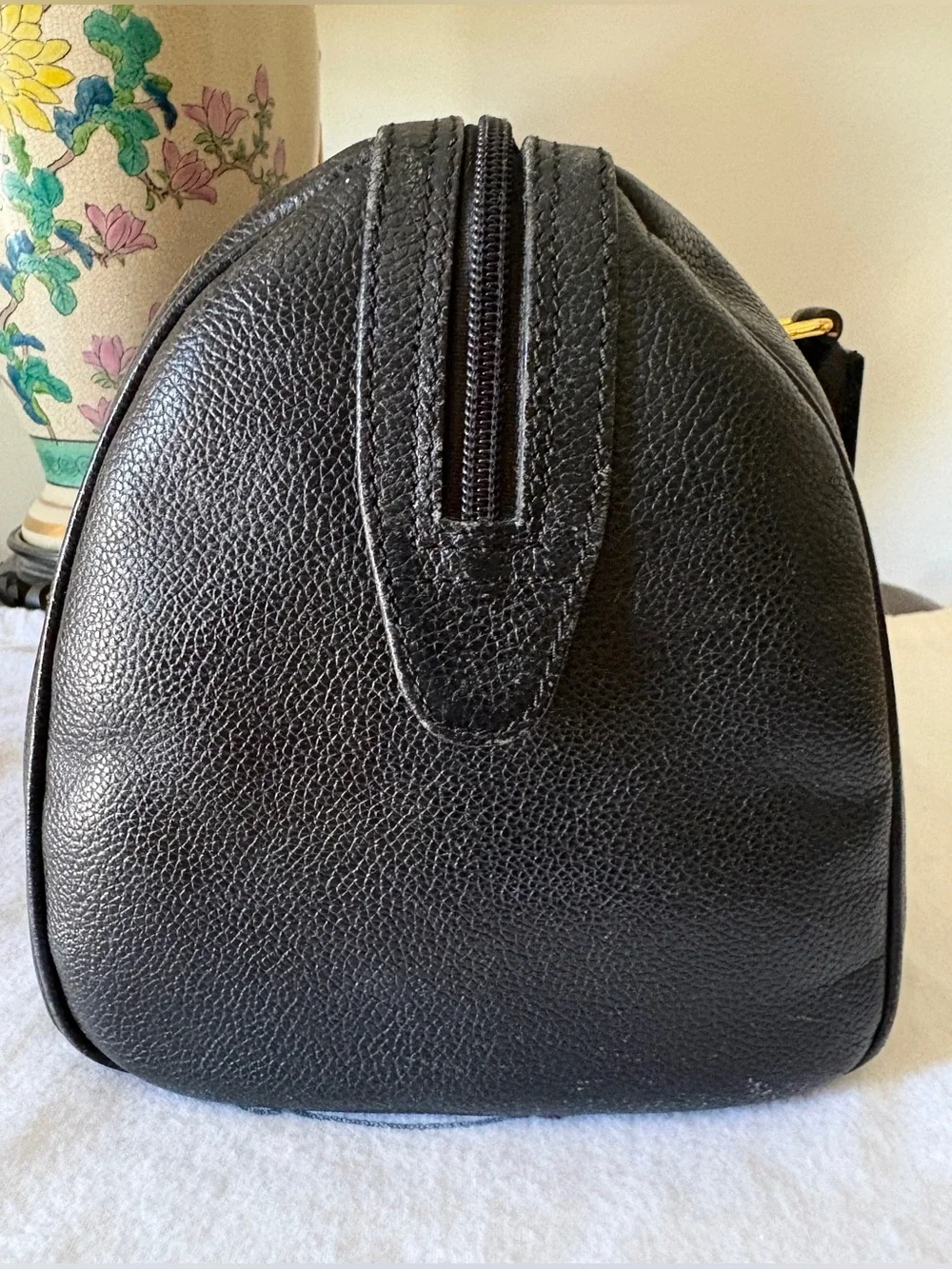 Authentic Vintage Burberrys Satchel Boston Bag Black Leather Nova Check 80-90s
